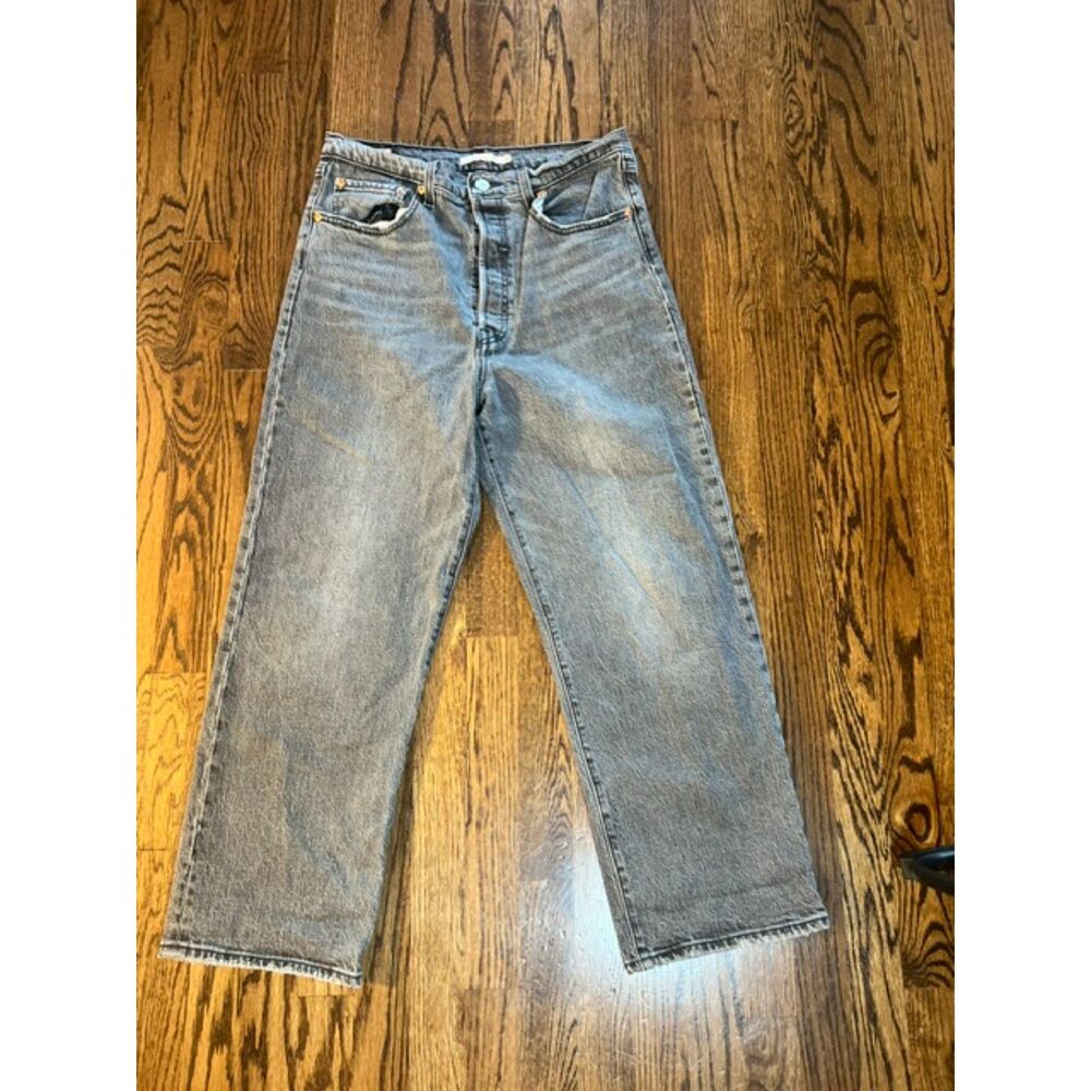 Levi's Premium Ribcage Straight Ankle Jeans Grey Wash High Rise Denim 30